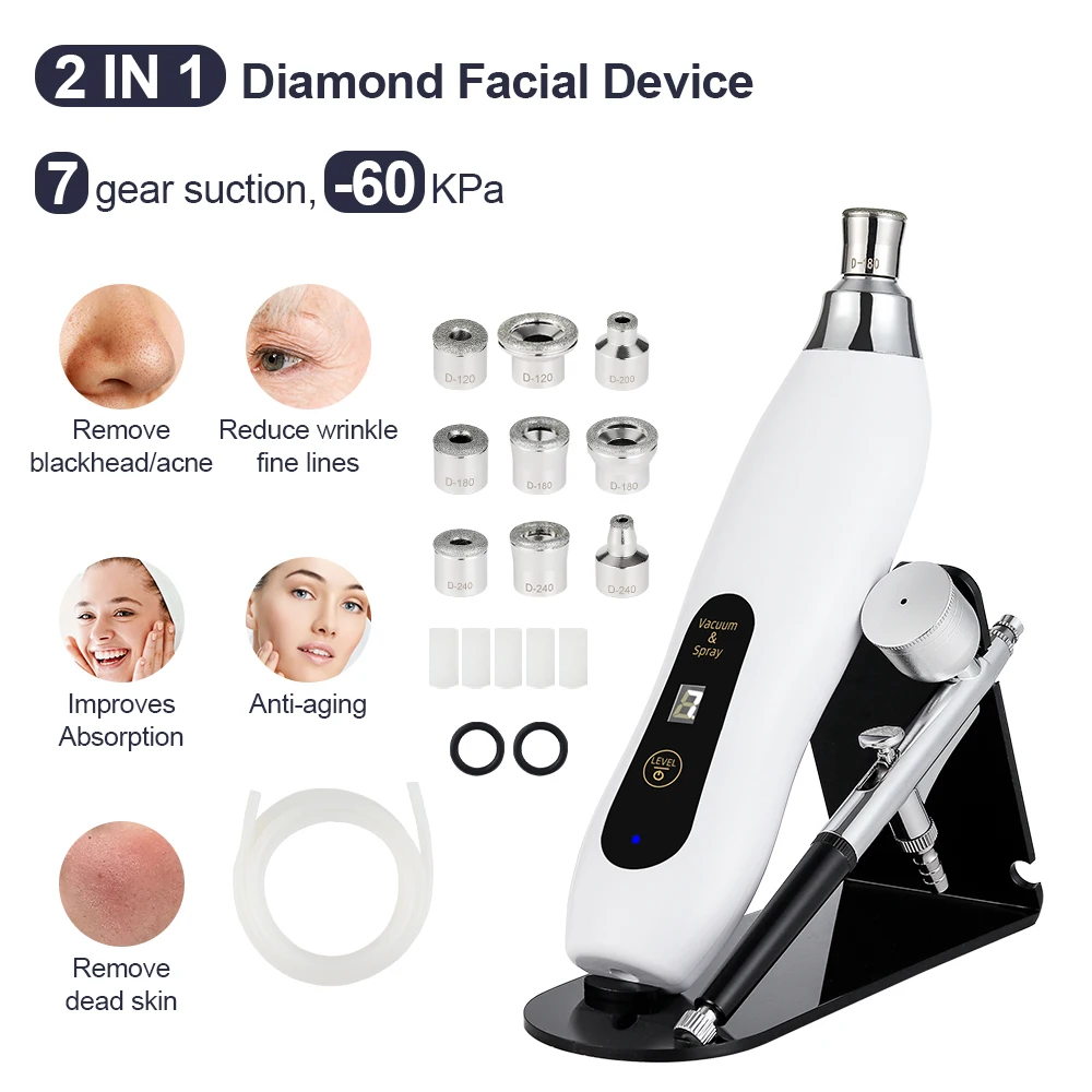 Máquina de microdermoabrasão de diamante 60kpa, potência de sucção, remoção de cravo, dispositivo profissional de limpeza profunda facial, uso doméstico