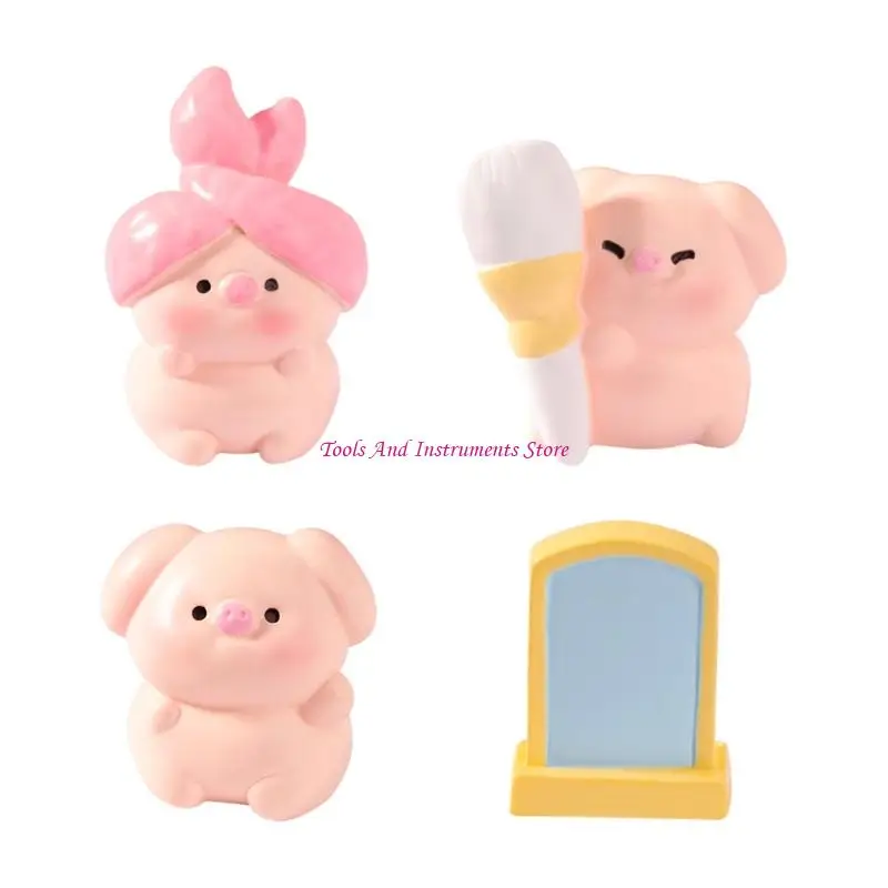 Pink Beauty Makeup Pig Figure Cartoon Animal Animal Ornament สำหรับการตกแต่งภายในรถยนต์และโฮมออฟฟิศของตกแต่งจอแสดงผล C7AC
