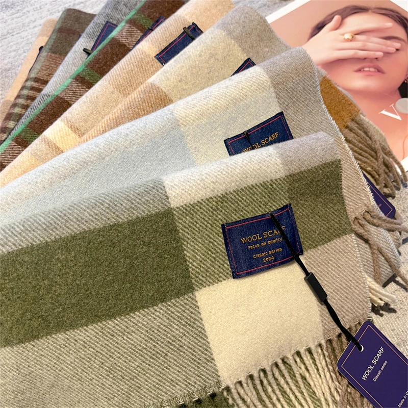 

Модный клетчатый шерстяной шарф для женщин, теплый зимний винтажный клетчатый шарф в консервативном стиле, шаль Bufanda, Рождественский подарок