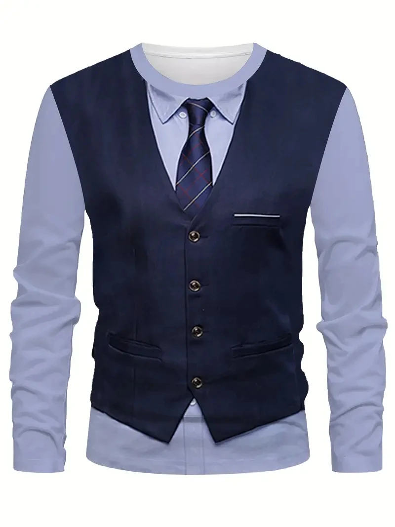 تأثيري بدلة واقعية سهرة ثلاثية الأبعاد طباعة تي شيرت الرجال طويلة الأكمام عادية موضة تي شيرت البلوز تنفس الشارع الشهير بلايز #3