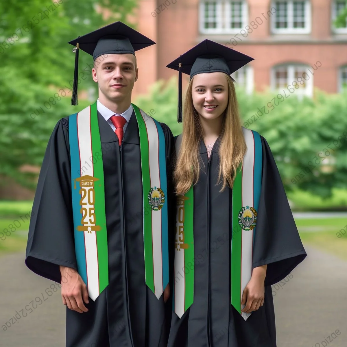 

New Uzbekistan Flag Unisex Top Print Graduation Stole Sash Adult Plain Graduate Honor Stole Class of 2025