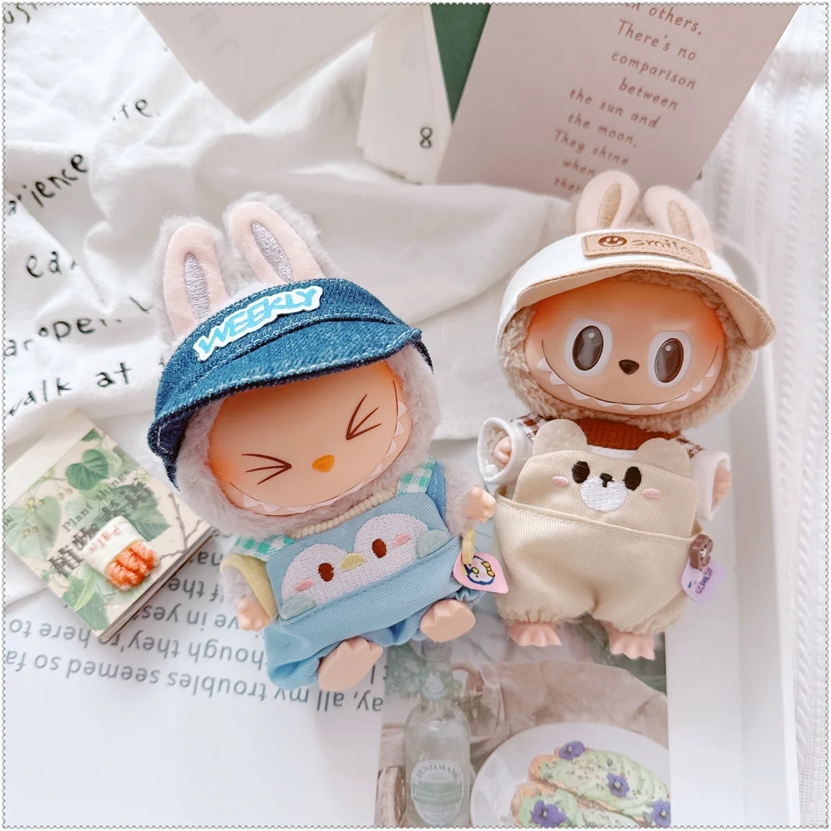 

17cm Labubu I II Idol Dolls Clothes Cute Hat Overall Korea Kpop Exo Clothing Outfit Plush 10cm Cotton Doll'S Clothes