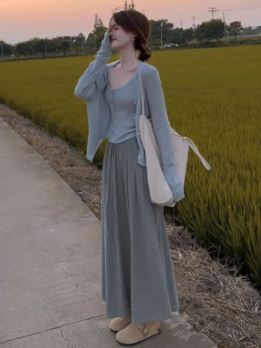 

Комплект женской одежды больших размеров в корейском стиле: топ и брюки, весна-осень, с высокой талией, свободный крой, длинный рукав