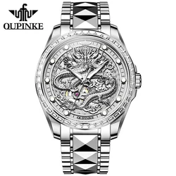 OUPINKE Luxury Silver Dragon Automatic Watch for Men Luminous Mechanical Watches Waterproof Sapphire Mirror reloj hombre