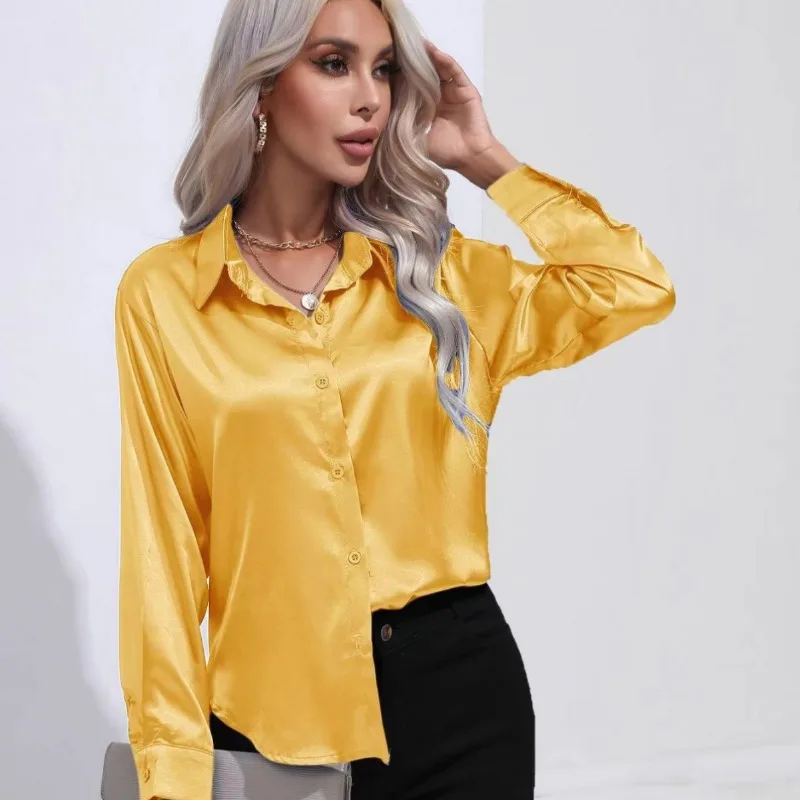 Celmia Women White Shirts Fashion Blouse Korean Reviews New 2024 Casual Loose Satin Imitation Silk Female Shirt Office Clothing