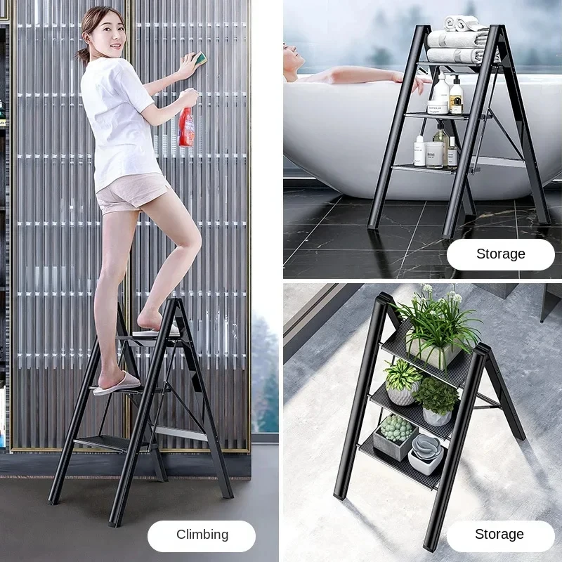 Multifunctional Folding Ladder Aluminum Alloy High Stools Kitchen Load-bearing 300kg Step Ladder Chair Widen 3 Step Ladder CX718