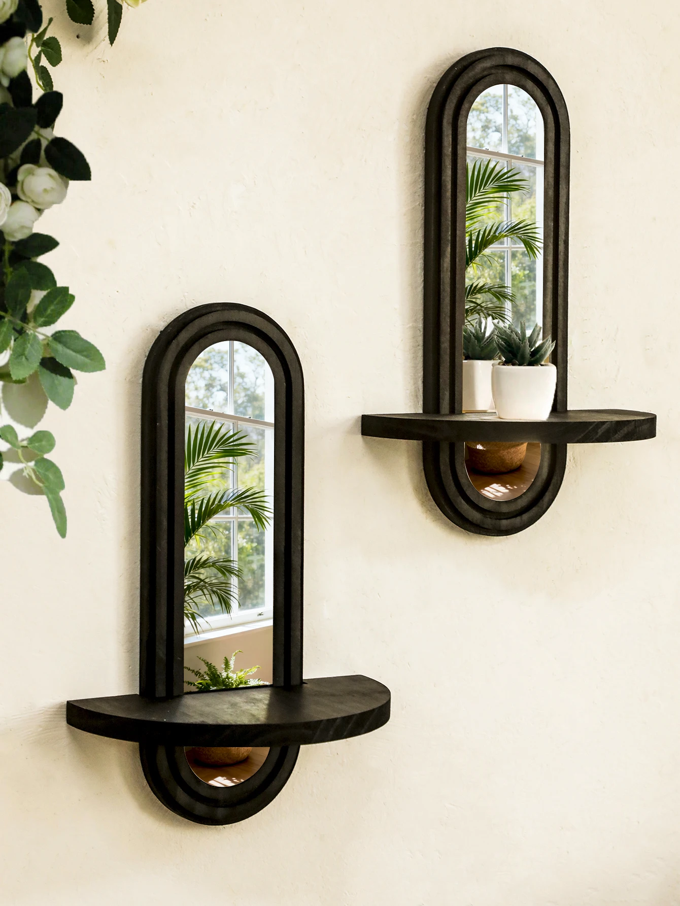 Schwarze gewölbte Wandregale, modernes geometrisches Design, Wandspiegel, dekorativer Wandspiegel für Zuhause, als Geschenk für Wohnzimmer und Schlafzimmer