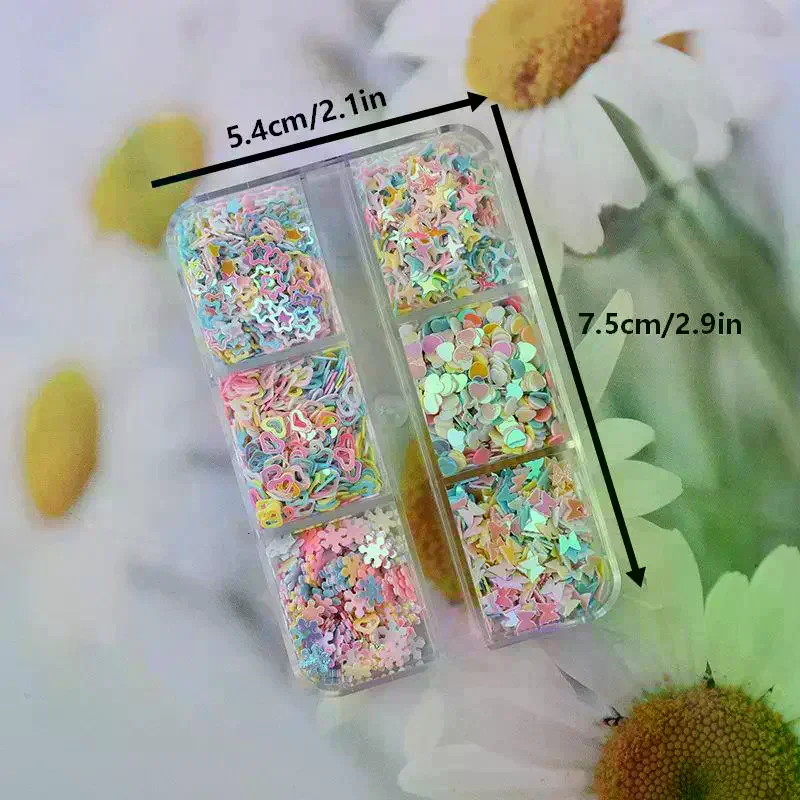 6 Grids Star Sequin Five-pointed Star Colorful Nail Art Charm Sparkle 3D Nail Rivet Nail Decoration DIY Manicure Accessories