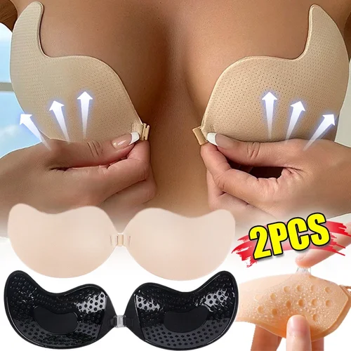 Imagen 2 del producto Sujetador adhesivo Invisible sin tirantes para mujer, sujetadores push-up reutilizables, lencería sin costuras, cubiertas para pezones de silicona, Bralette, ropa interior