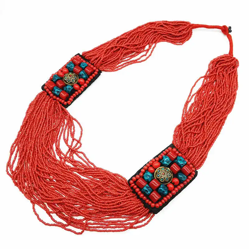 Traditional Tibetan Ethnic Big Necklace Red Mini Beads Necklace With Tag 2024 New Spring TNL504