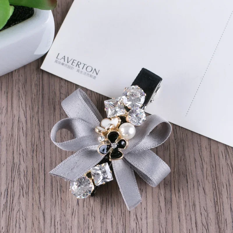 High-grade Adult Korean Luxury Crystal Rhinestone Flower Hairpins Ribbon Bow Clip Hair Clips for Girls Women Accessories Jewelry