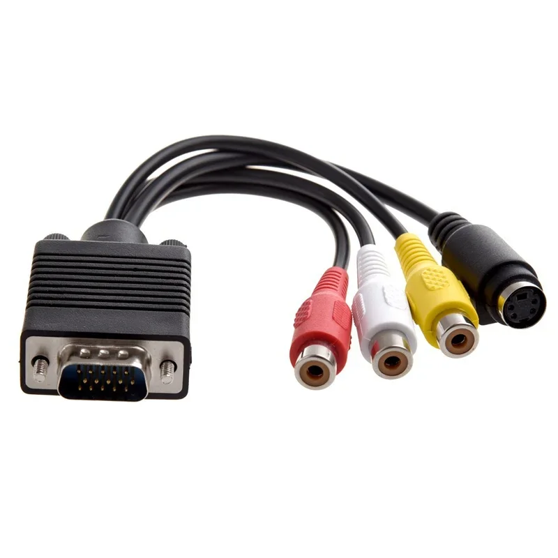 VGA męski na S-Video 3 RCA Jack żeński Kompozytowy adapter AV TV Out Konwerter Złącze Kabel wideo Laptop Karty wideo PC