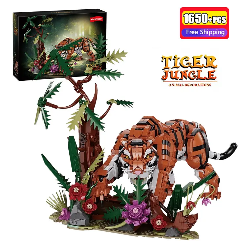 

1650PCS King Of The Jungle Tiger Model Building Blocks Creative Animal Construction Bricks Educational Toys For Children Adult
