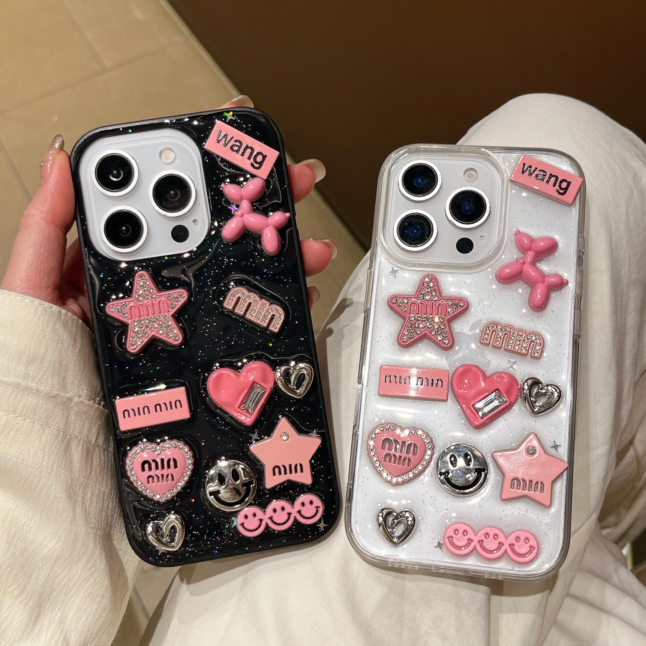 لطيف ثلاثية الأبعاد الحب القلب Y2K ستار حار فتاة قضية الهاتف آيفون 17 16 15 14 13 برو ماكس الايبوكسي شفافة لينة غطاء مقاوم للصدمات