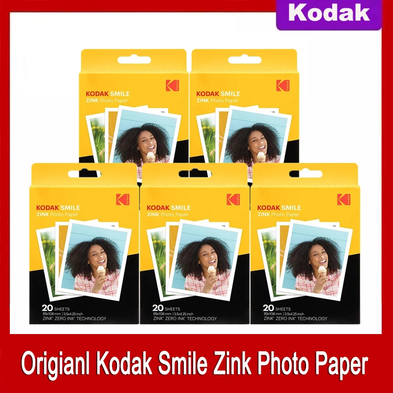 

20-100 Sheets Premium Zink Print Photo Paper 3.5x4.25 Inch Compatible With Kodak Smile Classic Instant Camera Sticky-Backed