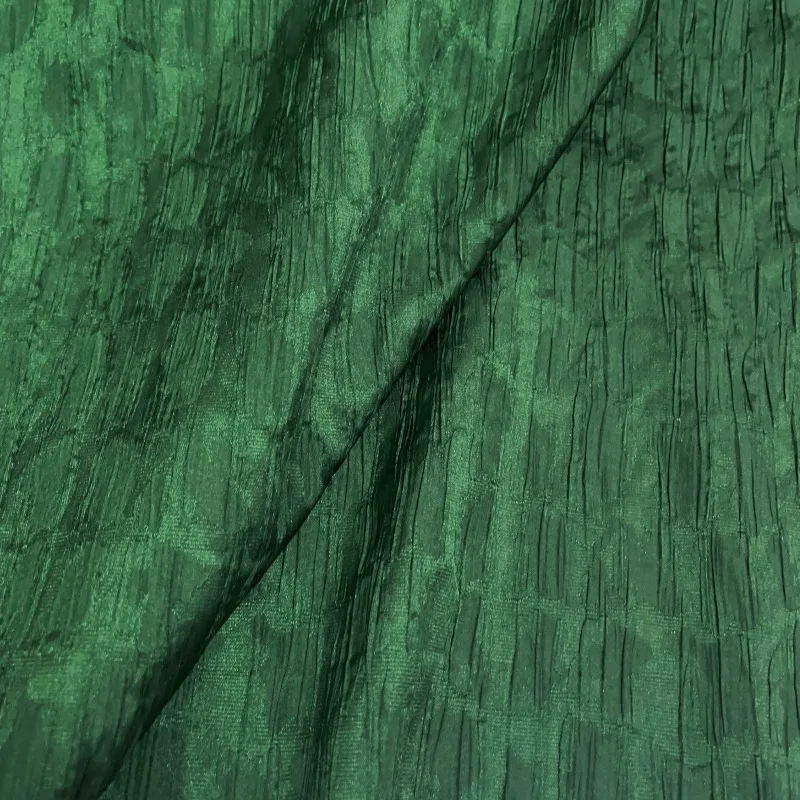 Emerald Green Geometric Jacquard Crinkled Fabric Slight Stretch Lustrous Designer for Trench Coat Dress DIY Fabrics for Sewing