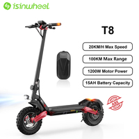 Isinwheel T8 Foldable Adult Electric Scooter E-Scooter 20 km/h Electric Kick Scooter 1200W Skateboards 48V 15Ah Kickboard