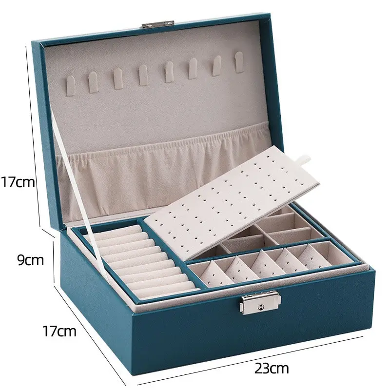 Double Layer Leather Jewelry Box for Men and Women