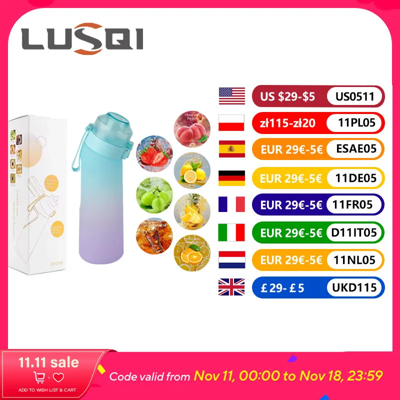 LUSQI Air Flavored Water Bottle With 7 Flavor Pods Sports Fashion Straw Tritan Plastic Cup Suitable for Outdoor Sports Fitness