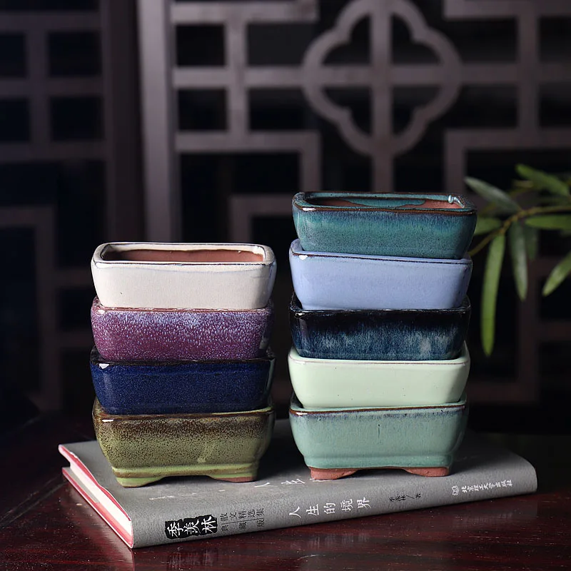 Chinese Style Rounded Rectangle Miniature Flowerpot Yixing Thumb Flower Pot Mini Home Desktop Decoration Small Flowerpot ZD24