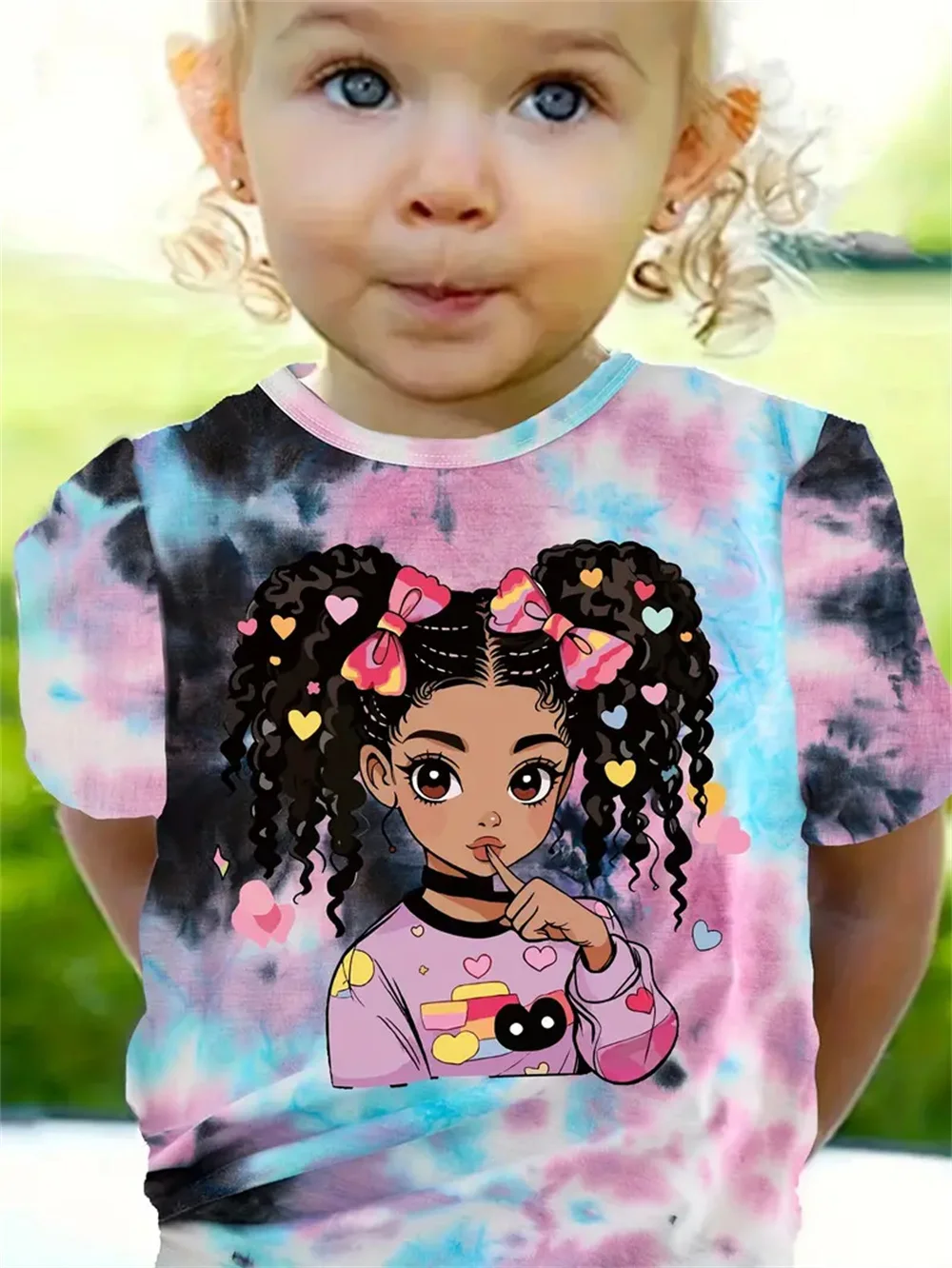 2025 Camisetas con estampado 3d de retrato personalizado para niñas, camisetas de manga corta a la moda de verano, camisetas casuales, ropa para niñas