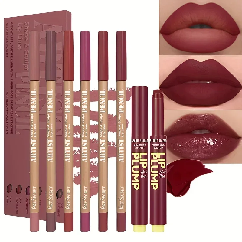 7 pçs maquiagem labial fosco conjunto de delineador labial + batom fosco à prova dlong água longa duração batom hidratante geléia batom