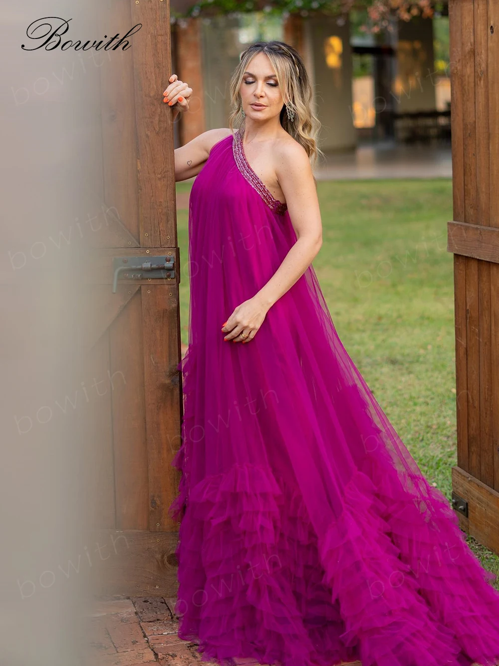 Bowith One Shoulder Party Dress A Line Evening Gown for Women Formal Occasion Dresses with Beads vestidos de fiesta