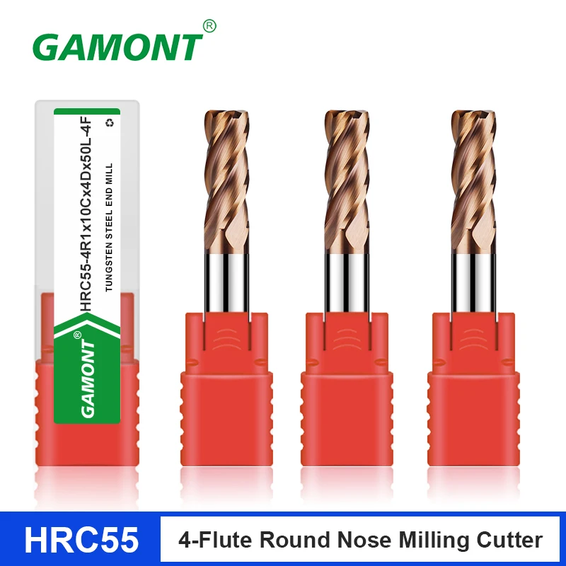 GAMONT HRC55 4-Flute Tungsten Steel Carbide Nano Coating Round Nose Milling Cutter CNC Machinery Maching Special Endmill Tools