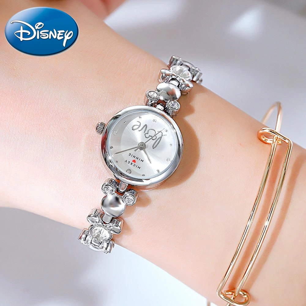 Genuine Disney Mickey Avatar Shaped Ladies Women\'s Watch Chain Diamond Clock Student Girl Gift With Box