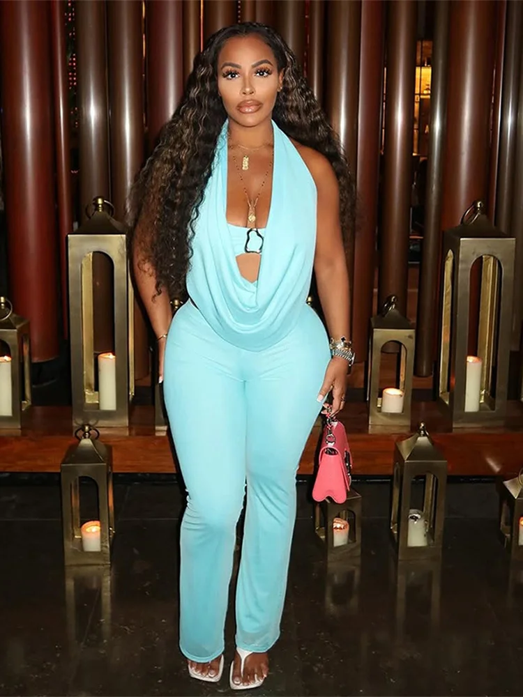 

Сексуальный женский комбинезон Macheda с открытой спиной + топ с бюстгальтером и распашным воротником, Клубная одежда для тренировок в полуночное время, простые эластичные уличные узкие комбинезоны