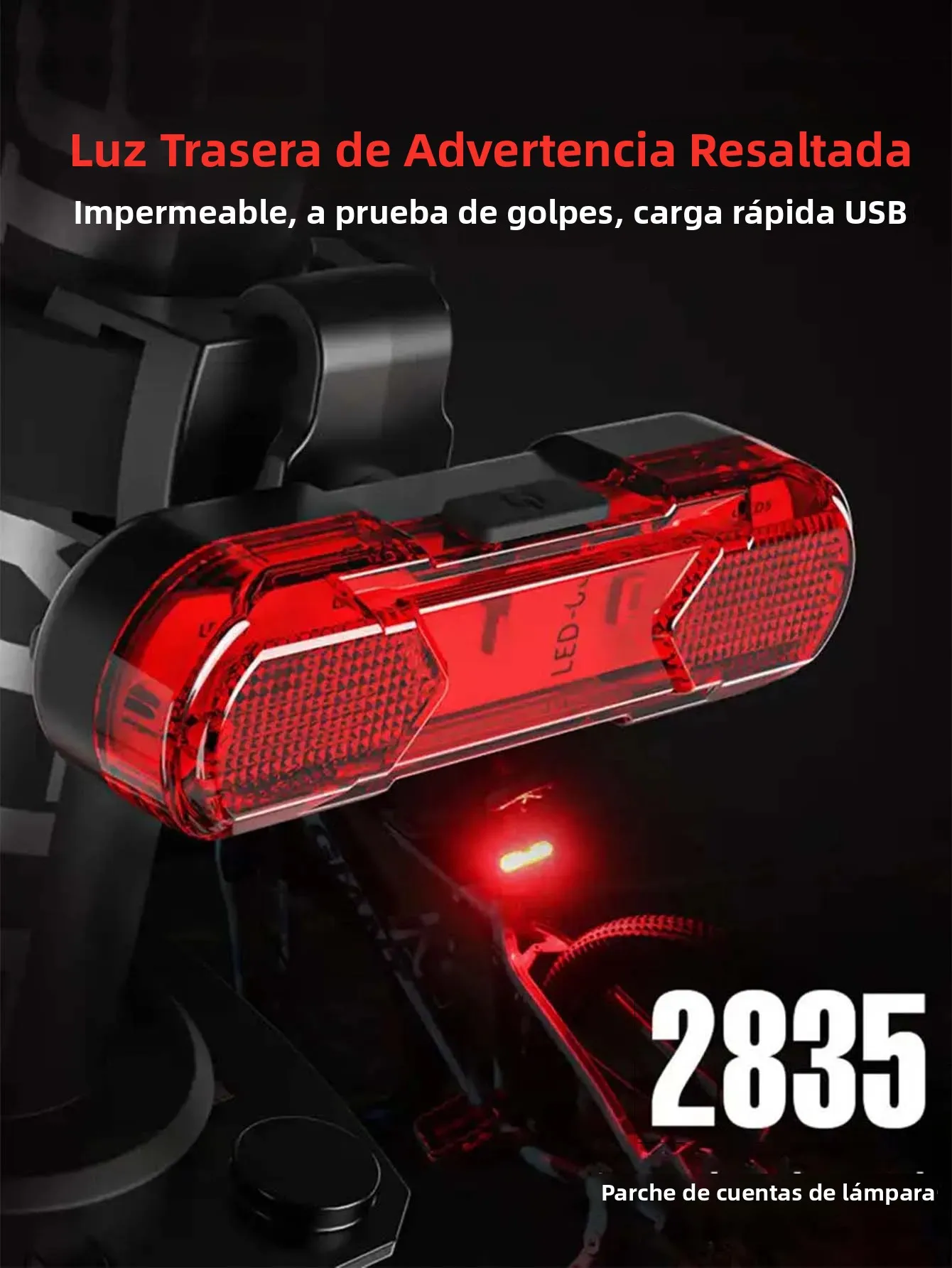 Luz Trasera LED USB para Bicicleta, Impermeable, Luz de Advertencia Trasera para Bicicleta, Luz Trasera de Seguridad para Ciclismo, Accesorios para Bicicleta de Montaña y Carretera