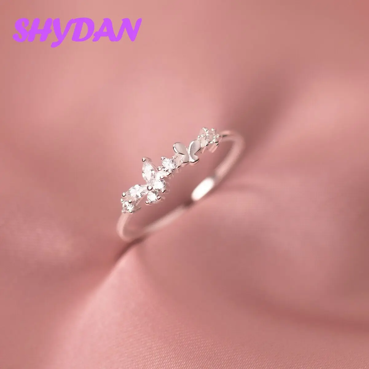 SHYDAN 925 Sterling Silver Butterfly Zircon Finger Ring For Women Charm Jewelry