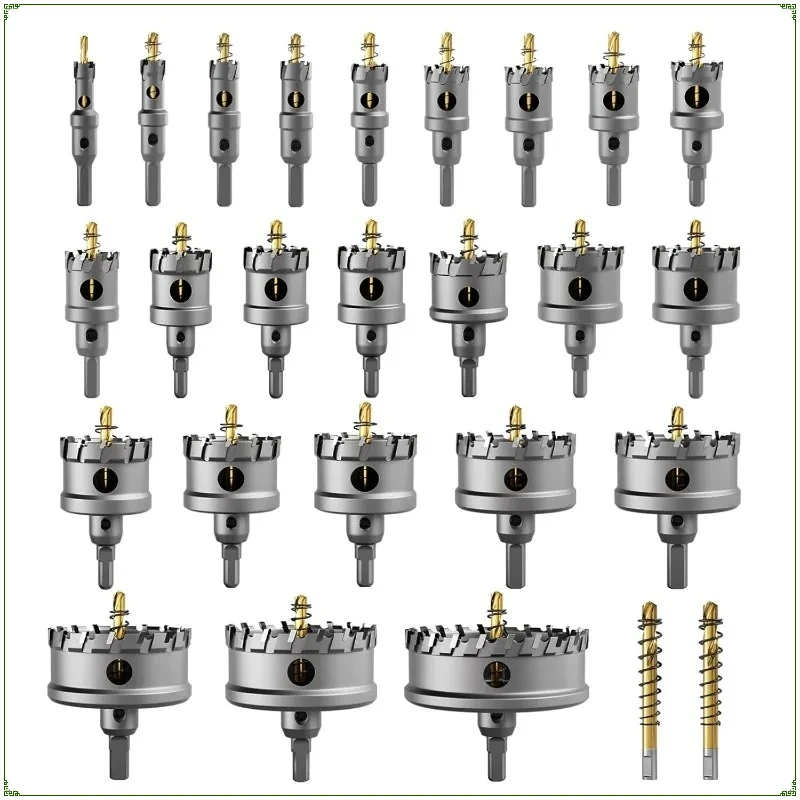 

Upgraded 26 PCS Carbide Hole Saw Set, with 2 Extra Pilot Drills, Cuts Metal, Iron, Stainless Steel Effectively