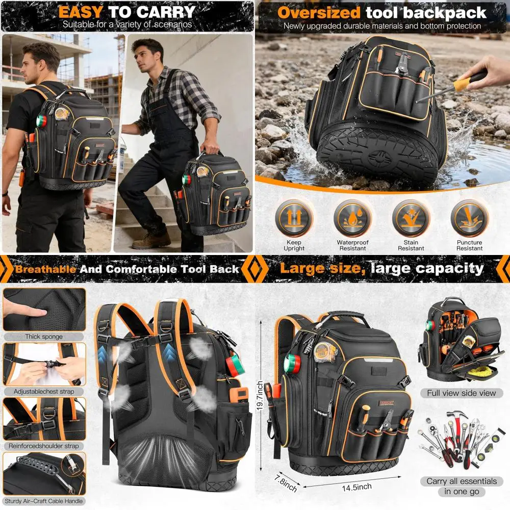 

Сумка для инструментов электрика повышенной прочности с формованным дном, большими карманами и кодовым замком для профессионального использования