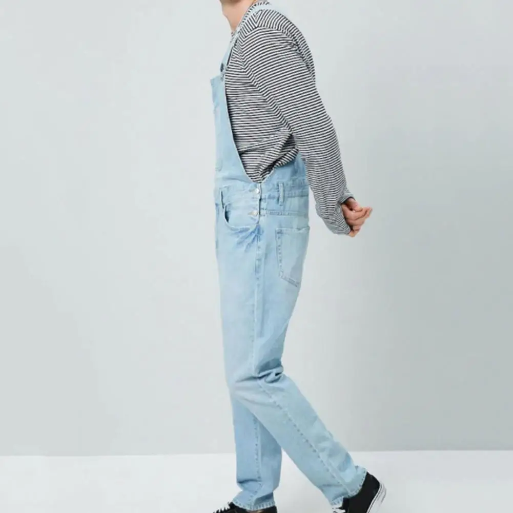 Men Denim Overalls Stylish Men's Soft Denim Jumpsuit Breathable Suspender Overalls with Multi-pocket Design for Long-lasting