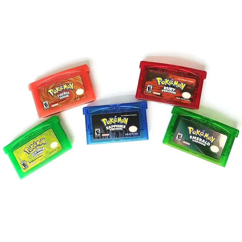 32 Bit GBA Video Game Cartridge Console Card Pokemon Series A set Emerald FireRed LeafGreen Ruby Sapphire with Shiny Label