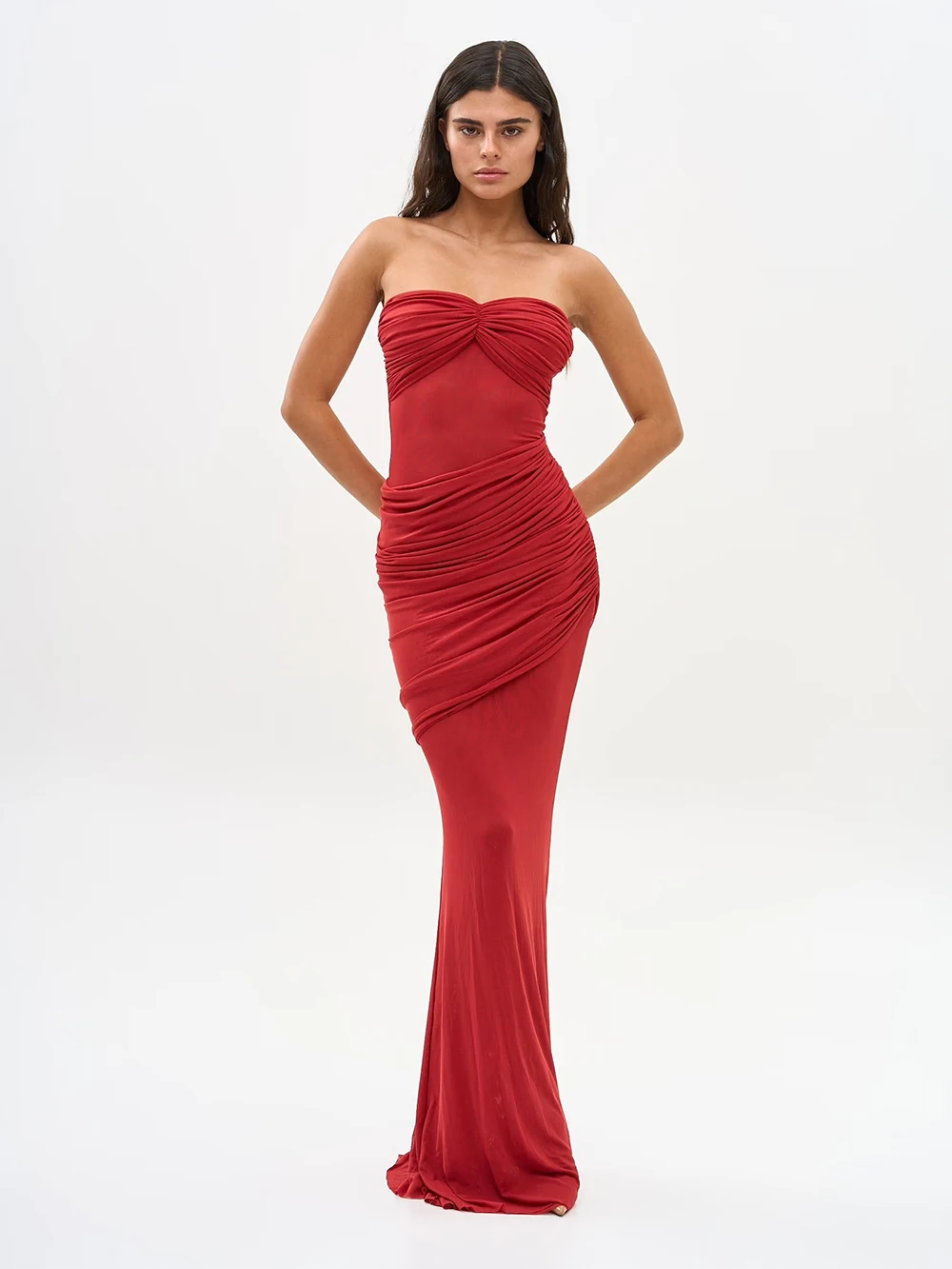 فستان شبكي جديد لصيف 2025 عصري ومثير بدون حمالات ورقبة واحدة شفاف مع مقاس نحيف ومعانقة الورك فساتين طويلة #5