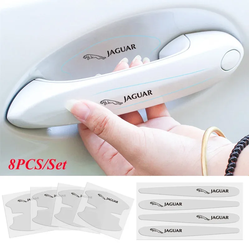 8PCS Car Door Handle Bowl Sticker Protective Strip For Jaguar XF XFL XJ-S XJ-6 X-Type XE S-Type F-PACE F-Type S TYPE XKR