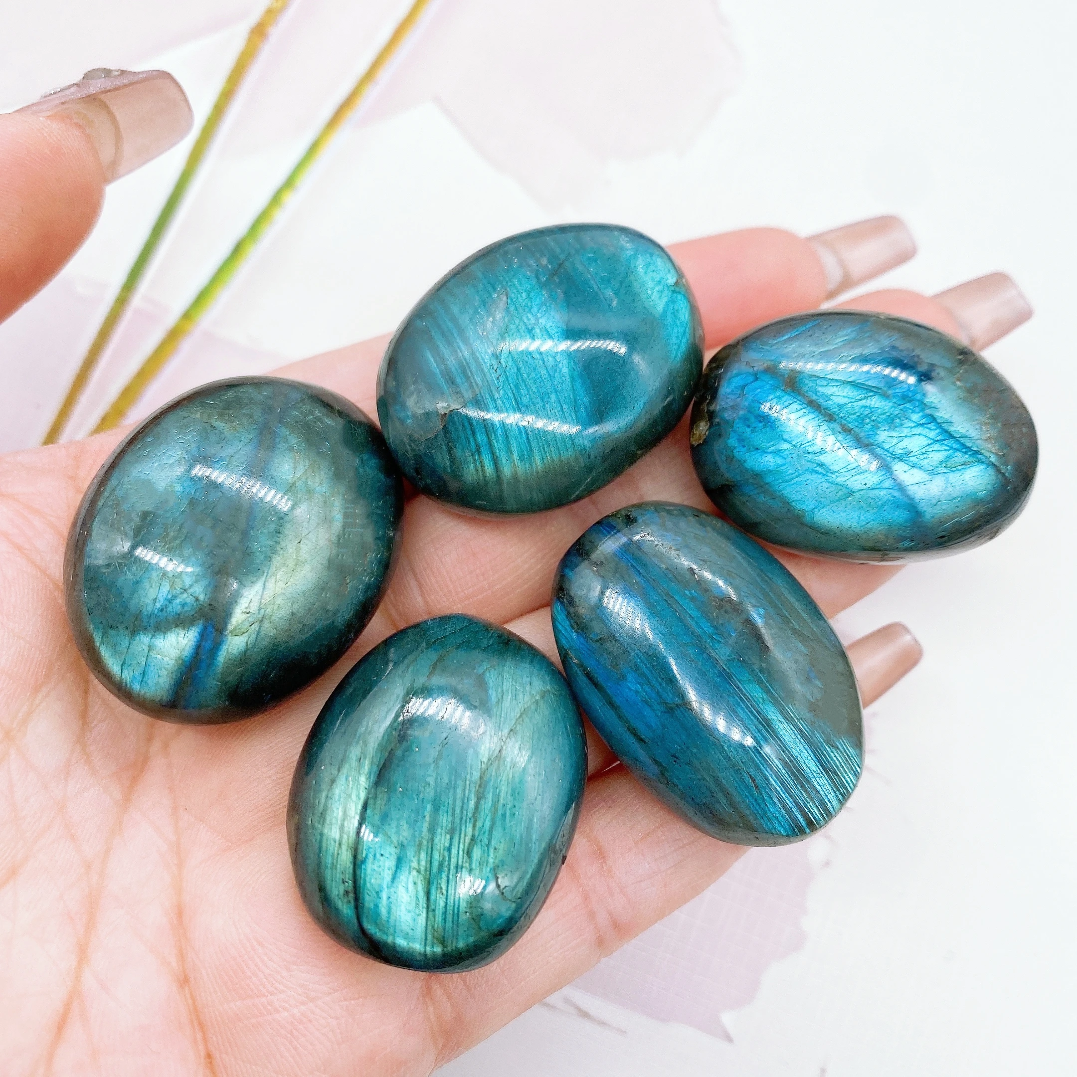 Natural  Blue Flash Labradorite Palm Gemstone Crystal Rock Stone Jewelry Reiki Healing  anxiety therapy Home Decor Gift