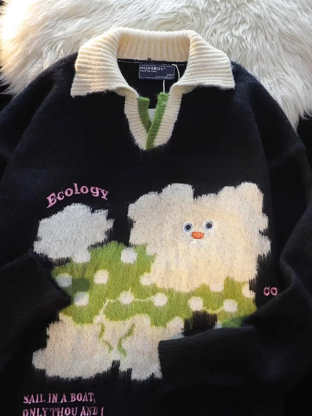 

Cute Dog Pattern Collar Sweater Women's Autumn Winter Loose plus Size Knitwear Trendy Comfortable Warm Cartoon Animation