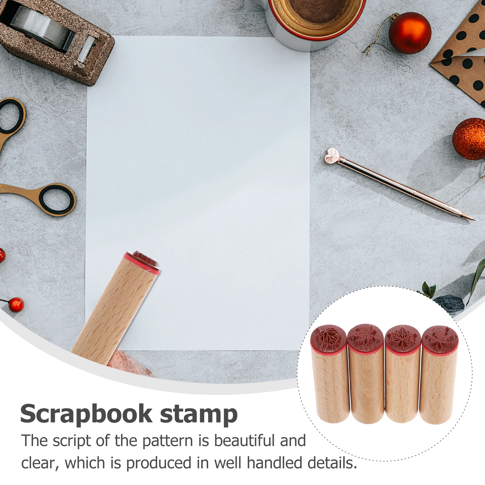 

4pcs Wooden Stamp Diy Craft Stamp For Scrapbook Planner Decor Vintage Seal Kids Art Gift Storage Organizer Tool