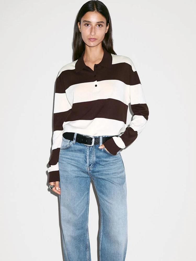 

Женский трикотаж из чистого хлопка в стиле ретро American College Sle Irt Long Sve, приятный для кожи, прямой крой, для поездок на работу