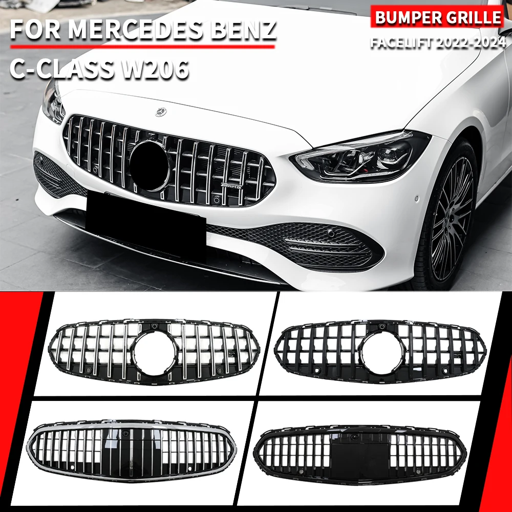 Glossy Black Maybach Style Grille For Mercedes Benz C-Class W206 2022-2024 C300 C43 AMG Chrome Diamond Style Bumper Grille