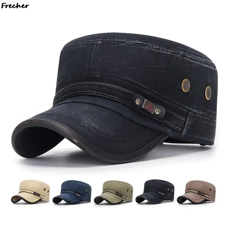 Vintage Jeans Military Cap Men Flat Top Cadet Army Caps Hunting Combat Tactical Visors Hat Comfortable Breathable Denim Hats