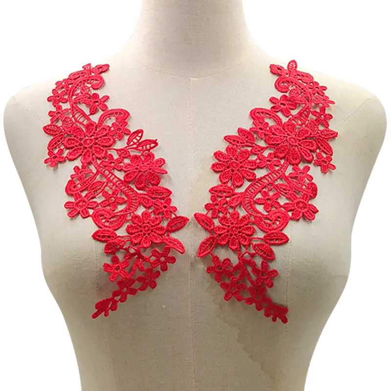 Paired Water Soluble Lace Collars Shiny Polyester Thread Embroidery 3D Hollow Flower DIY Garment Decor Trimmings