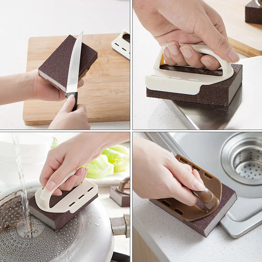 

5pcs Handled Pads Kitchen Cleaning Emery Scrubbers Descaling Tools Rust Sponges Descaling Brushes Practical Long Use