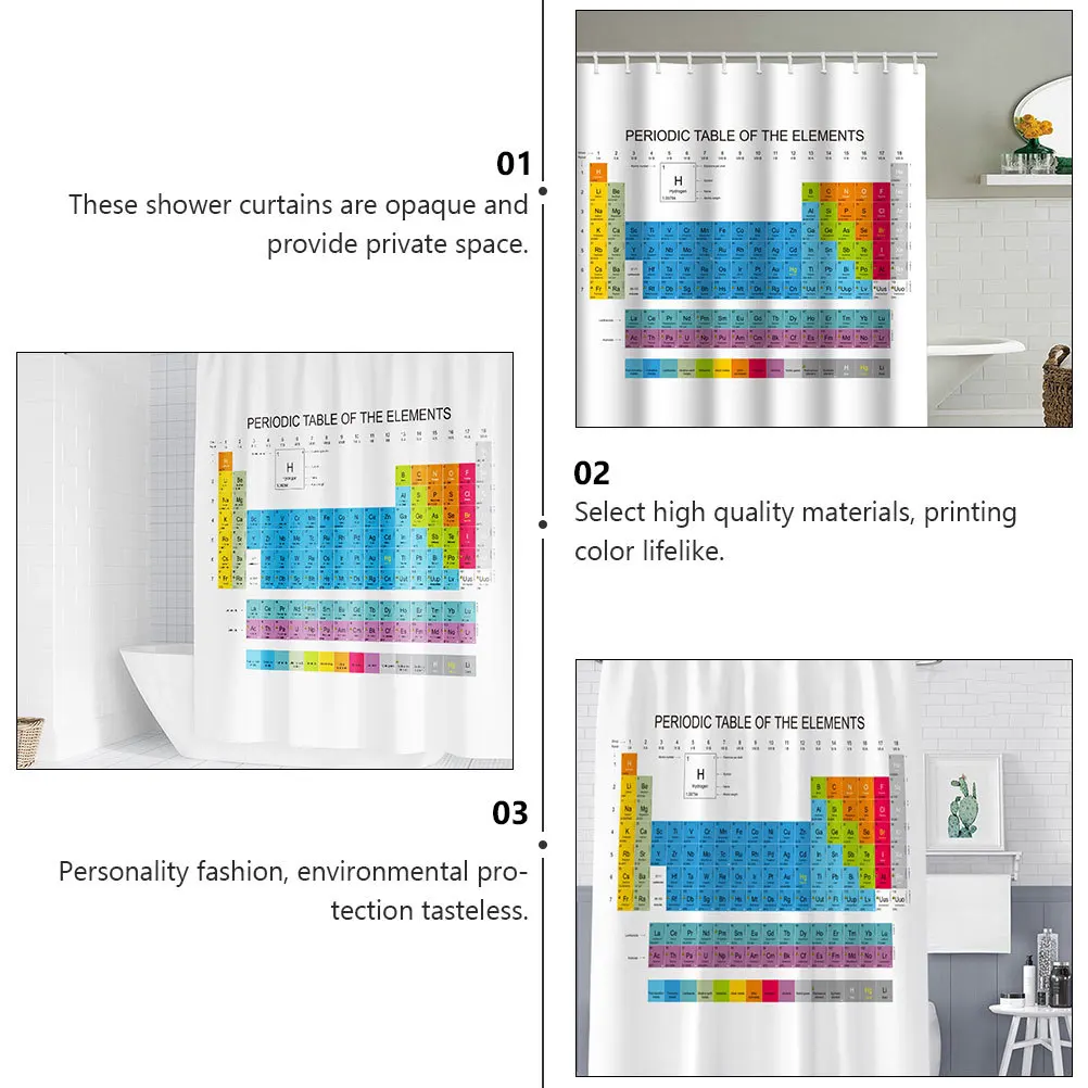

Bathroom Shower Curtain Periodic Table Print 150x180cm Waterproof Fabric Bath Curtain for Tub Enclosure Shower Curtains