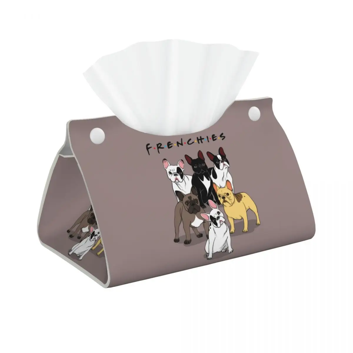 Custom Funny Frenchies French Bulldog Tissue Box Cover Rectangular PU Leather Dog Animal Facial Tissue Box Holder for Bathroom