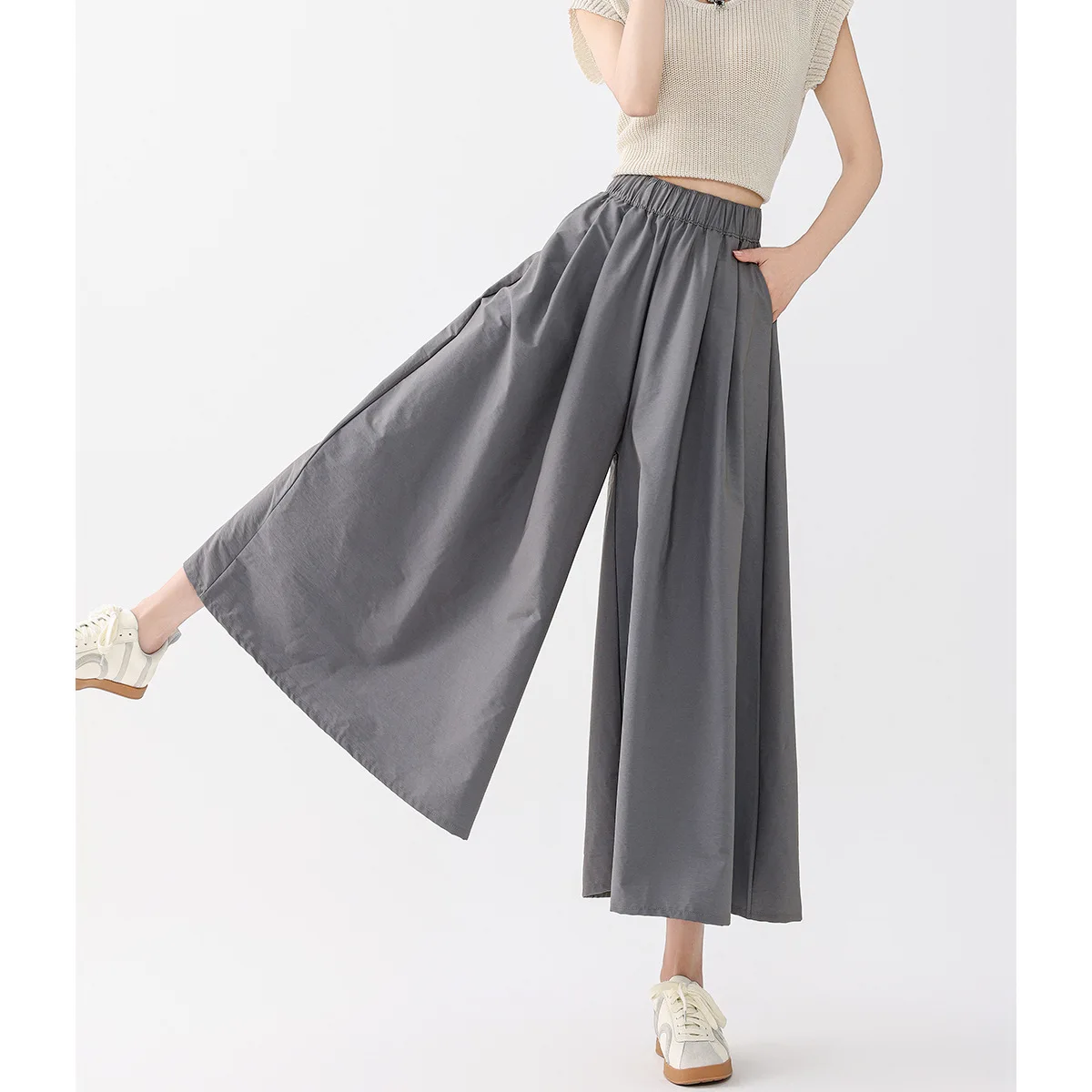 Jupe mi-corps taille haute amincissante pour femmes, pantalon court décontracté en soie glacée, jambes larges, nouvelle collection été 2025