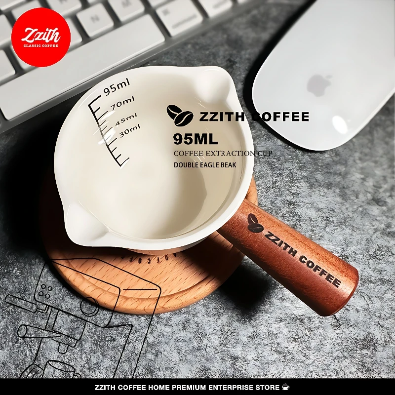 

Керамическая чашка для извлечения внутренней шкалы с белой глазурью, чашка для эспрессо, ниша, устойчивая к высоким температурам чашка для извлечения, ручка из цельного дерева